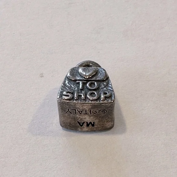 Vintage 🩶 To Shop Silver Bag Charm - Picture 2 of 5